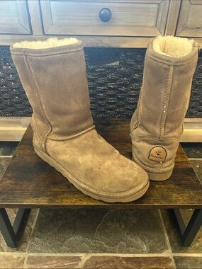 BearPaw Brown Suede Shearling Mid-Calf Boots - Womens 8